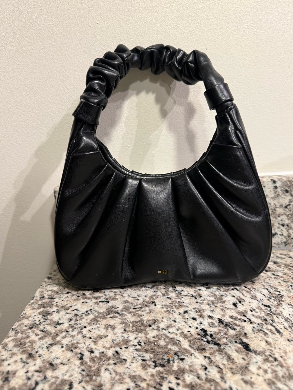 JW PEI Black Ruched-Top Shoulder Bag